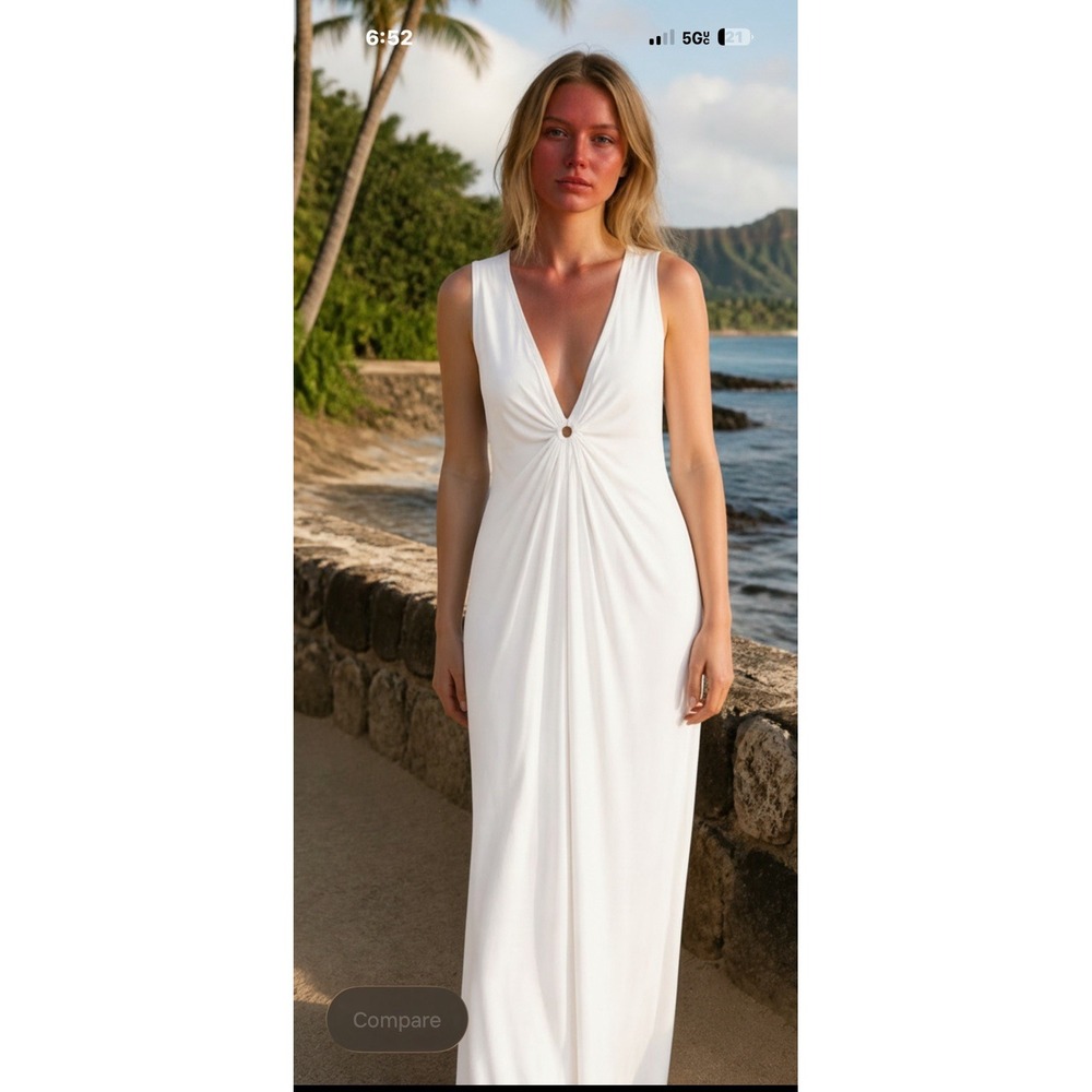 LUCIE ANN vintage Nylon KEYHOLE Grecian Nightgown White Wedding Bride Small